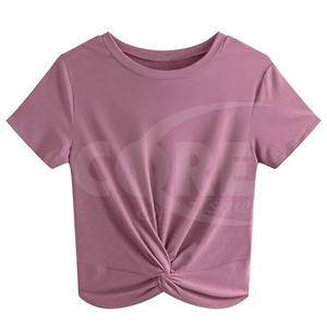 Casual Solid Color Crop <b>Tops</b> Plain Blank Breathable Short Sleeve Wholesale Custom Cropped Tee Shirt <b>Women's</b> - Product Image 1