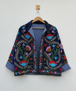 Veste en coton brodée florale bohème, col rabattu, manches longues, vêtements d'extérieur décontractés, grande taille, vêtements d'automne pour adultes - Product Image 4