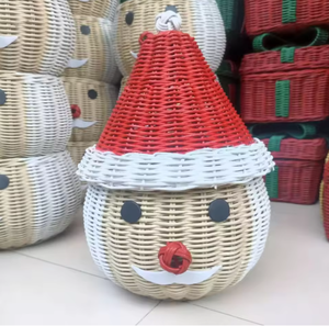 Cesta de mimbre de caramelo tejida a mano de Navidad, caja de artesanía de regalo, cesta de almacenamiento con forma de muñeco de nieve, proveedor al por mayor - Product Image 3