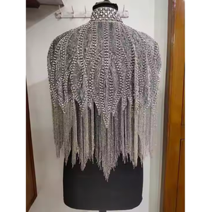 Robe de soirée courte élégante et vintage, confortable, avec poncho d'automne, détails de sequins, motif géométrique brodé, respirante, taille plus - Product Image 2