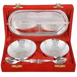 Decorative Round Nickel Plated Brass Engraved Bowl Modern Design Wedding Corporate Gifting <b>Red</b> Velvet <b>Box</b> - Product Image 3