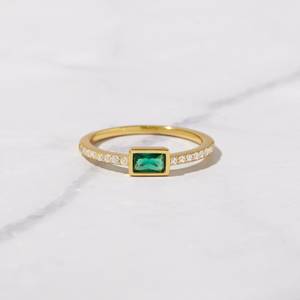 925 Silver Bezel Setting <b>Emerald</b> Cut <b>Green</b> Glass Gemstone Rings Romantic Style Very High Quality at Low Cost for Women - Product Image 4