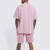 Ensemble T-shirt à capuche rose à manches courtes et short assorti pour homme, léger, 100 % coton, décontracté, respirant, idéal pour l'hiver