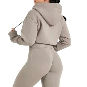 Trajes de chándal recortados de mujer de algodón 100% personalizados al por mayor ropa deportiva con capucha de alta calidad invierno sólido peso pesado 350 gramos - Product Image 4