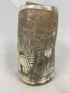 Tasse en corne de buffle naturelle Tasse à boire et à bière Viking Qualité chaude avec poignée en bois Agate la plus vendue par l'artisanat en croissant - Product Image 2