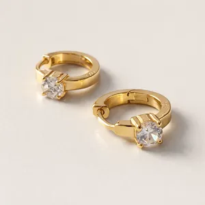 14k Gold Pearl <b>Huggie</b> Hoop <b>Earrings</b> with Rhodium Plating - Product Image 5