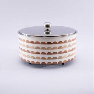 Peach Mother-of-Pearl Casserole with Metal Base, Luxury Kitchenware - Product Image 4