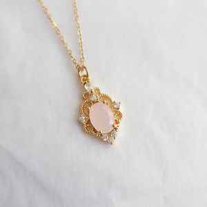 Collar de Plata de Ley 925 con Cuarzo Rosa, Joya Rosa Pálido, Estilo Vintage, Filigrana Art Deco, Certificado IGI, Regalo Bridgerton para Mujer - Product Image 6