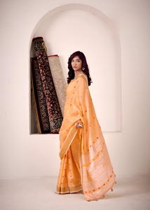 Moderno Ligero Lino Seda Saree Floral Impreso Satén Transpirable Ecológico Versátil Todas las ocasiones étnicas Incluye Bandana - Product Image 3