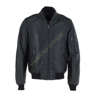 Jaqueta bomber de couro premium masculina em preto clássico - atacadistas de roupas de exterior elegantes, versáteis e atemporais