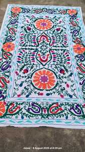 Jeté en laine brodée Suzani écologique fait sur mesure, style bohème traditionnel, artisanal pour la maison, cadeau de luxe - Product Image 3