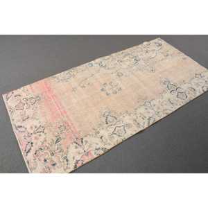 Alfombra Turca de 3.3x6.6 pies, Alfombra Vintage, Alfombra Sólida Beige y Azul - Product Image 3