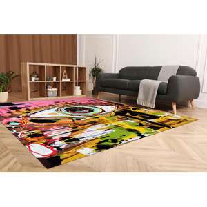 Alfombra con Diseño de Graffiti de Ojos, Alfombra Rosa, Alfombra de Ojos Colorida, Alfombra de Graffiti, Alfombra Estampada, Alfombra Suave No Tejida - Product Image 3