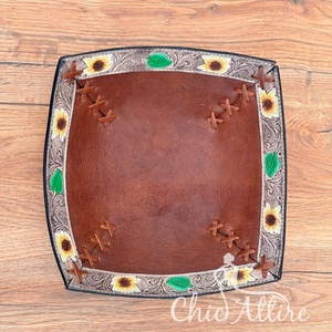 Le plus récent organisateur de tournesol en cuir outillé bols plateau en cuir véritable occidental fabriqué à la main décoratif Homeware décoration élégante - Product Image 1