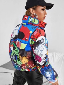 Chaqueta de burbujas acolchada de satén de invierno de alta calidad para mujer, logotipo personalizado, cuello levantado, cálido, acolchado, patrón sólido, forro de seda estampado - Product Image 6