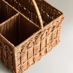 Panier de rangement tissé en rotin fait main avec poignée organisateur multi-compartiments pour Table à manger cuisine pique-nique décor à la maison - Product Image 4