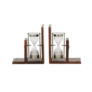 <b>Decorative</b> <b>Sand</b> Timer Bookends Wooden Base Perfect for Office Workspace Study Table Bookshelf and Home Library Display - Product Image 2
