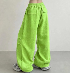 Pantalon de jogging streetwear personnalisé pour femme, style Y2K, été, coupe ample, vert chiné, à rayures, taille haute, jambe large - Product Image 1