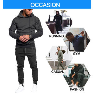Ensembles de jogging pour hommes, survêtements personnalisés, sweat à capuche unisexe en éponge française, pantalon de survêtement, logo de broderie personnalisé, ensemble de 2 pièces à motifs solides - Product Image 5