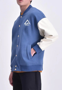 Blue <b>Wool</b> Custom <b>White</b> Sleeves Varsity Jacket Unisex Oversized 3D Embroidered Winter Streetwear Baseball Jacket Letter Pattern - Product Image 2