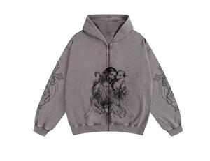 Custom Vintage <b>Men</b> Cotton Distressed Acid-Washed <b>Jacket</b> Hooded Zipper Bomber Metal Zipper & Pockets <b>jacket</b> for <b>men</b> - Product Image 3