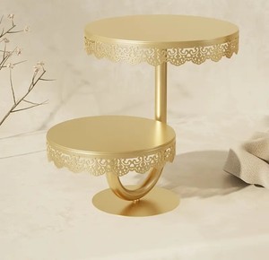 Venta superior Metal Gold Round 2 Layer Cake Stand para restaurante Hotel Wedding Decor en precio bajo - Product Image 6