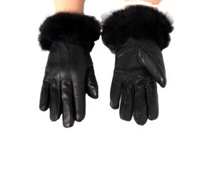 Guantes de Piel de Oveja de Moda al por Mayor, Guantes de Invierno para Mujer, Calentadores de Manos, Guantes de Cuero Auténtico Negro con Piel de Zorro - Product Image 4