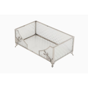 Porte-mouchoirs en argent de luxe Organisateur de serviettes décoratif de style ouvert avec accents floraux Distributeur de table élégant pour hôtel à la maison - Product Image 2