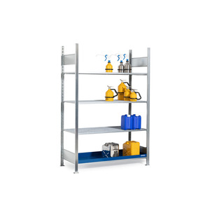 Scaffale per piccoli contenitori di sostanze pericolose, Campo Base, 3 ripiani a griglia, vasca di raccolta verniciata, 1360x437 - Product Image 1