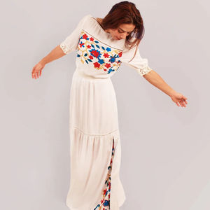 ชุดแม็กซี่เดรสยาวปักลายสำหรับผู้หญิง,ชุดแม็กซี่เดรสคอกลมปักลายลูกไม้โบฮีเมียนปี2022 - Product Image 1