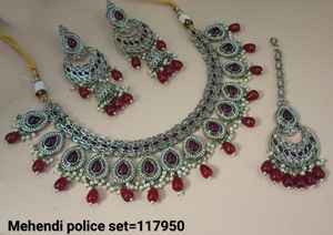 Bijoux indiens plaqué or en forme de goutte traditionnel Motipearl & Drop Kundan clouté collier ras du cou boucle d'oreille Mangtika ensemble de bijoux - Product Image 3