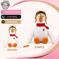 Peluche personnalisée de 35 cm en forme d'oie super douce avec chapeau d'aviateur, rembourrage en coton PP, OEM ODM pour cadeaux en gros et articles promotionnels de marque
