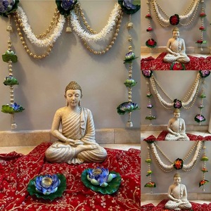 Guirnaldas de Loto y Jazmín de Espuma Ecológicas Hechas a Mano con Cuentas Doradas |   Decoración Festiva para Bodas Indias y Salas de Pooja - Product Image 5