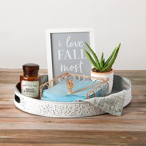 Plateau de service en fer blanc galvanisé avec poignées et motif floral vintage pour la maison et l'hôtel - Product Image 4