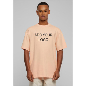 เสื้อยืดโอเวอร์ไซส์สีพีชสำหรับผู้ชาย ผ้าฝ้าย 100% ทรงหลวมไหล่ตก พิมพ์โลโก้ตามสั่ง เสื้อยืดสตรีทแวร์เรียบง่าย รับผลิตแบบ OEM จำนวนมาก - Product Image 1