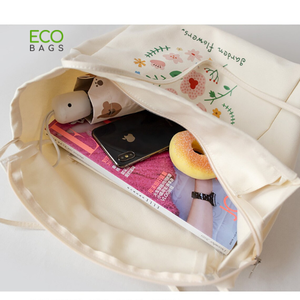 Bolsa grande de algodón reutilizable para ordenador portátil, bolsa grande de lona de algodón con flores de colores, ecológica - Product Image 3