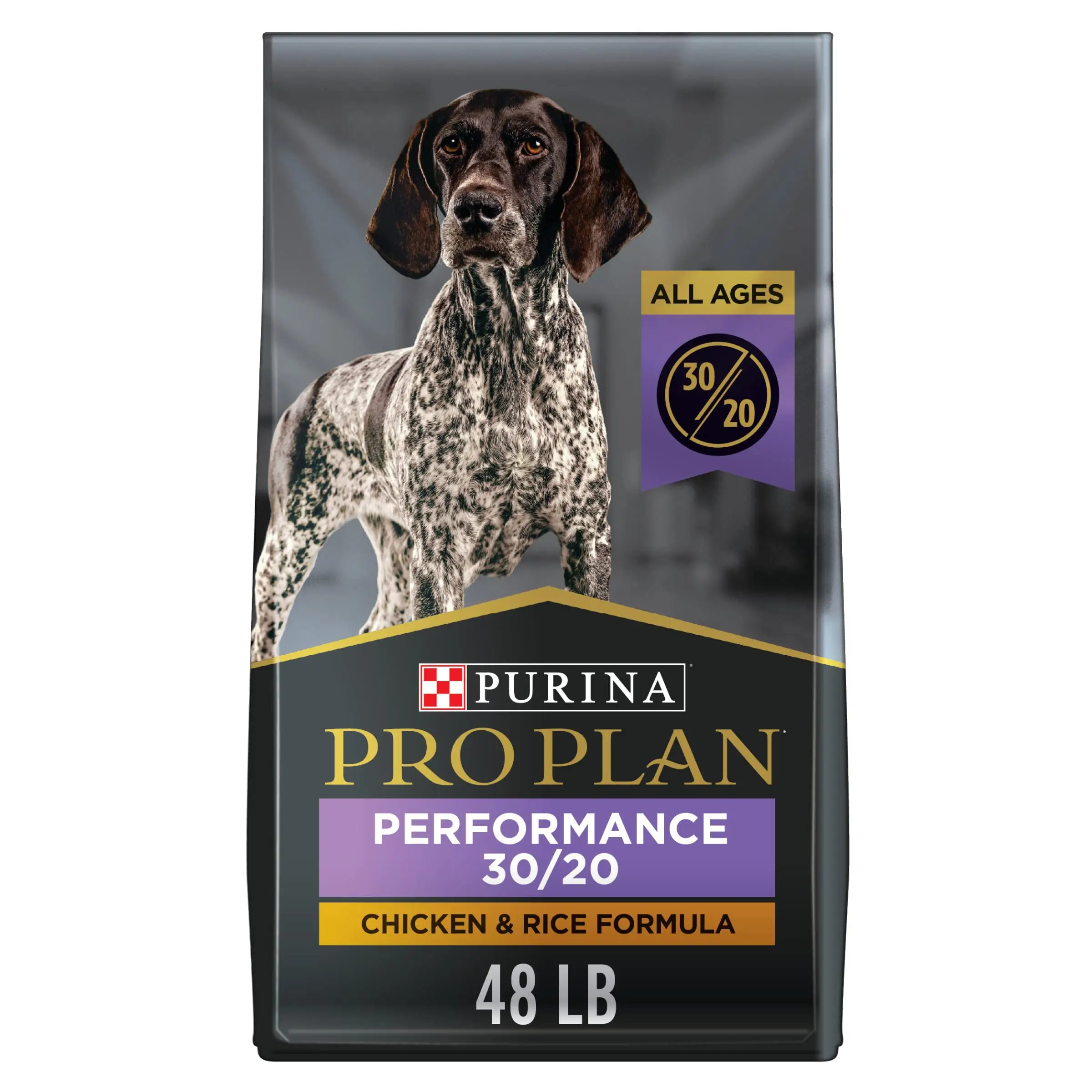 Purina Pro Plan de alta calidad, alta en calorías, alta proteína, comida seca para perros 30/20, fórmula de Pollo y Arroz