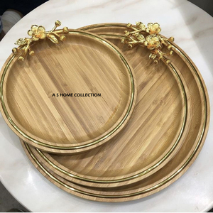 ชุดถาดไม้ธรรมชาติยอดนิยม ขนาดต่างๆ สำหรับตกแต่งโต๊ะ ใส่ช็อกโกแลต ดอกไม้ ดีไซน์เมทัลขอบทองขัดเงา ชุด 3 ชิ้น - Product Image 1