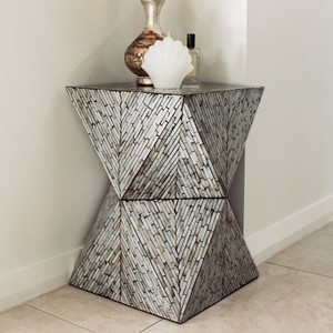 Mesita auxiliar de cama de concha de Capiz de mosaico moderno, mesitas de noche de madreperla, mesita auxiliar con incrustaciones de fregona - Product Image 1