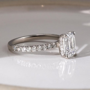 2.30CTW VVS1 D Anillo de compromiso de moissanita original 925 Corte esmeralda de plata esterlina con halo oculto Joyería fina Fiestas de boda - Product Image 4