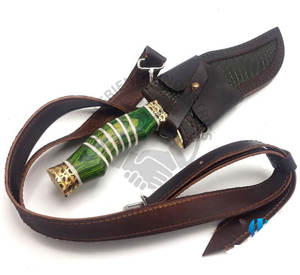 Couteau Bowie en acier Damas fait main, neuf, personnalisé, lame fixe, couteau de chasse et de camping en plein air avec manche en bois et en os - Product Image 6