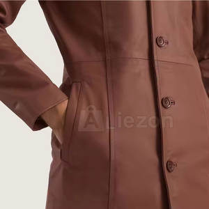 เสื้อโค้ทหนังสำหรับผู้ชายเสื้อโค้ทหนังยาวดีไซน์ทันสมัย - Product Image 5