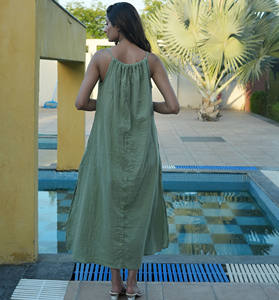 Bohemian Summer Vintage Collection for Women Wear Rayon Plain Dye Spaghetti Maxi Dress - Product Image 3