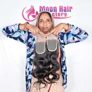 ผมแท้ธรรมชาติเกรดเรมี่จากอินเดีย ไม่ผ่านการแปรรูป  แบบ Bodywave  พร้อมปิดผม  หนังศีรษะแข็งแรง  ไม่หลุดร่วง  นุ่ม เงางาม  สำหรับส่งออก - Product Image 1