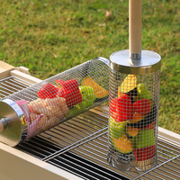Panier de barbecue rotatif en acier inoxydable non revêtu, anti-rouille, portable (Grand/Petit) pour le camping en extérieur