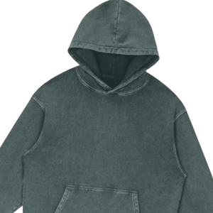 Sweat à capuche vert Vintage délavé à l'acide Streetwear surdimensionné unisexe pull en coton lourd sweat à capuche coupe ample haut décontracté - Product Image 3