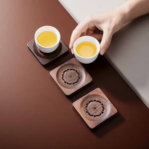 Wholesale OEM ODM Round Square Walnut <b>Bamboo</b> Coaster Set Custom Beer Drink Wooden Coasters With Holder - Product Image 3