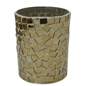 Porte-bougie votive en mosaïque de miroir argenté en verre de conception unique pour la décoration de salon et d'hôtel faite à la main - Product Image 2