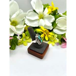 Navajo Made #8 Turquoise Sterling Silver <b>Statement</b> <b>Ring</b> Size 8.75 Bezel Setting Inlay Everyday Wear Dainty Hip-Hop Fine Jewelry - Product Image 2