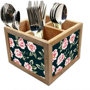 Elegante soporte para cuchara de vajilla de madera con diseño impreso Tipo de pie de un solo nivel para organizador de cocina - Product Image 1